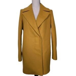 Massimo Dutti Wool Blend Overcoat Mustard Yellow Size 6 Beautiful Finishing